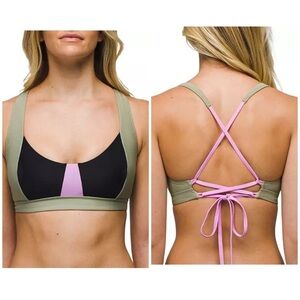 NWT prAna Women's Tulum Top UPF 50 Black Color Block Bikini Top Women’s Size Med